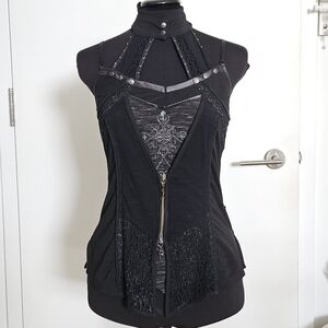 Ozzon Japan Ozz Croce Black Gothic High Neck Layered Top Silver Crosses And Lace